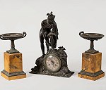 Pendule aus Bronze x 1, Vase aus Bronze & Marmor x 2
